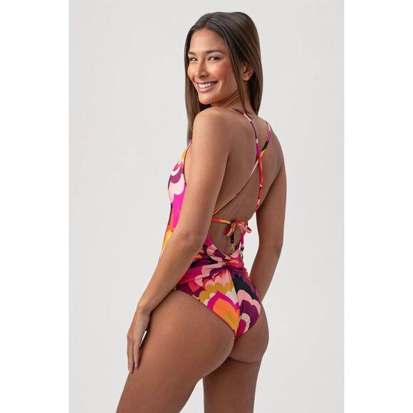 Trina Turk Women's Fan Faire One Piece Swimsuit Halter Plunge Size 12 - Picture 8 of 14